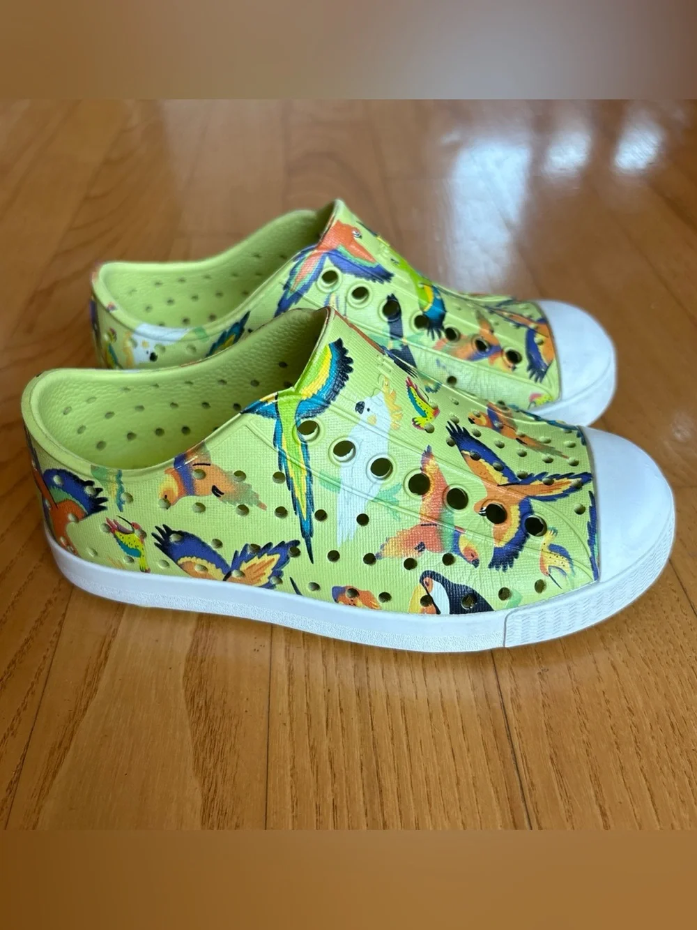 Native Jefferson Sugarlite Shoes Celery Green parrot motif Toddler Boys Girls C9